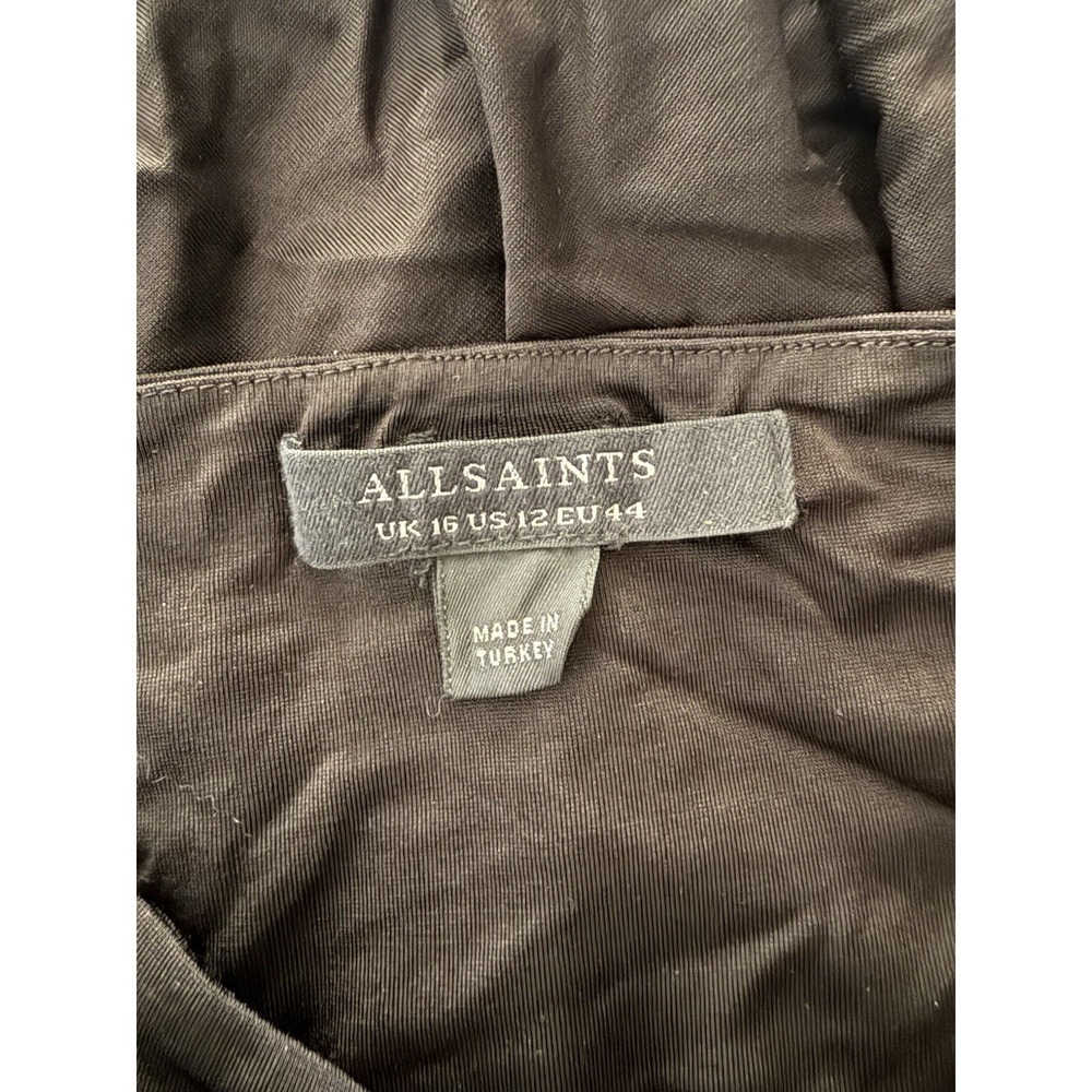 ALLSAINTS Dress sz 12 Aurelia Black Empire Waist Pleated Draped Skirt Sweetheart - Picture 8 of 10